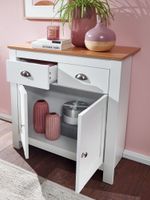 Sideboard MDF Weiß - Eiche 80cm Kommode mit 2 Schubladen & 2 Türen modernes Design – Ansicht 2