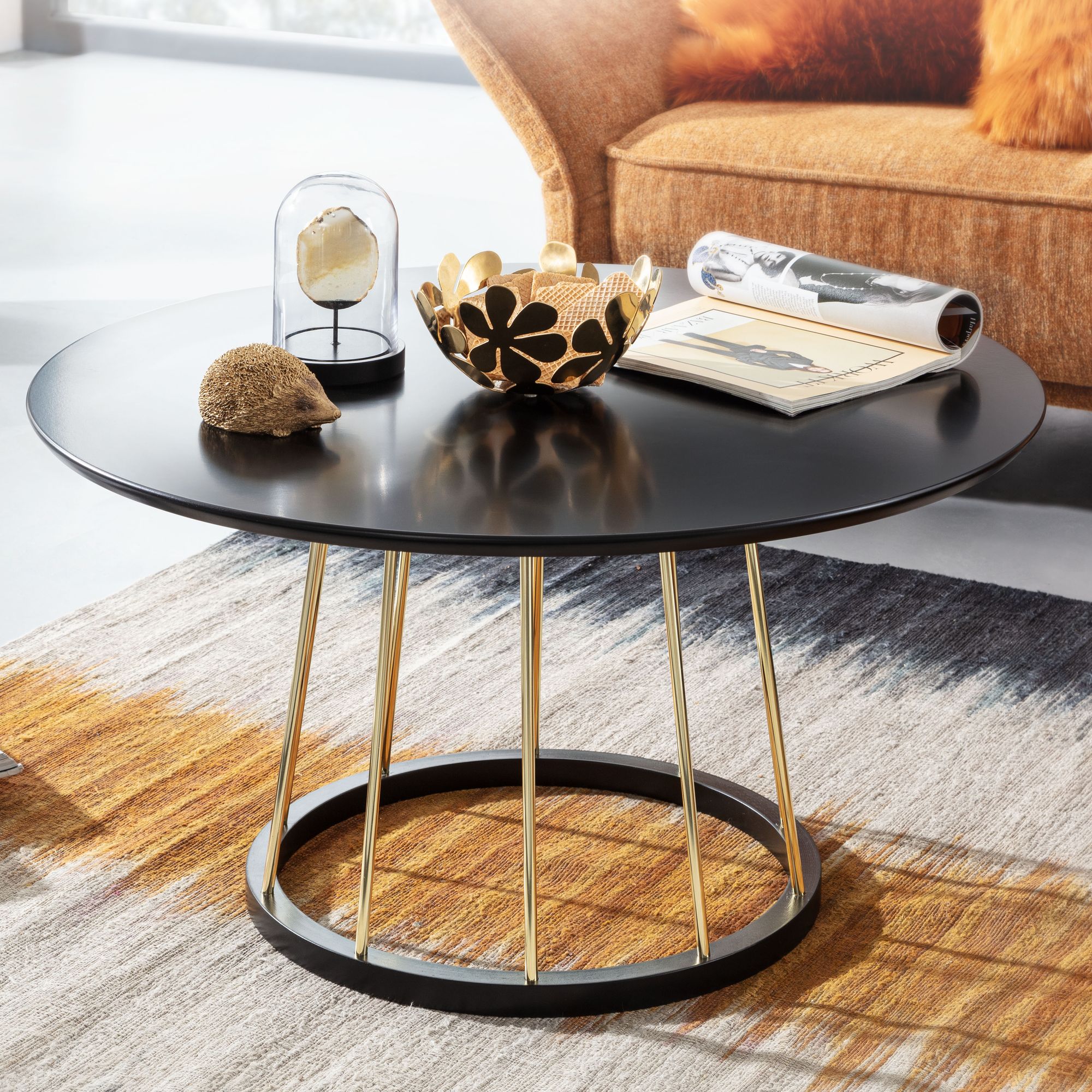 Couchtisch FineBuy Sofatisch Rund 80 cm Schwarz Metall Wohnzimmertisch Tisch – Ansicht 1