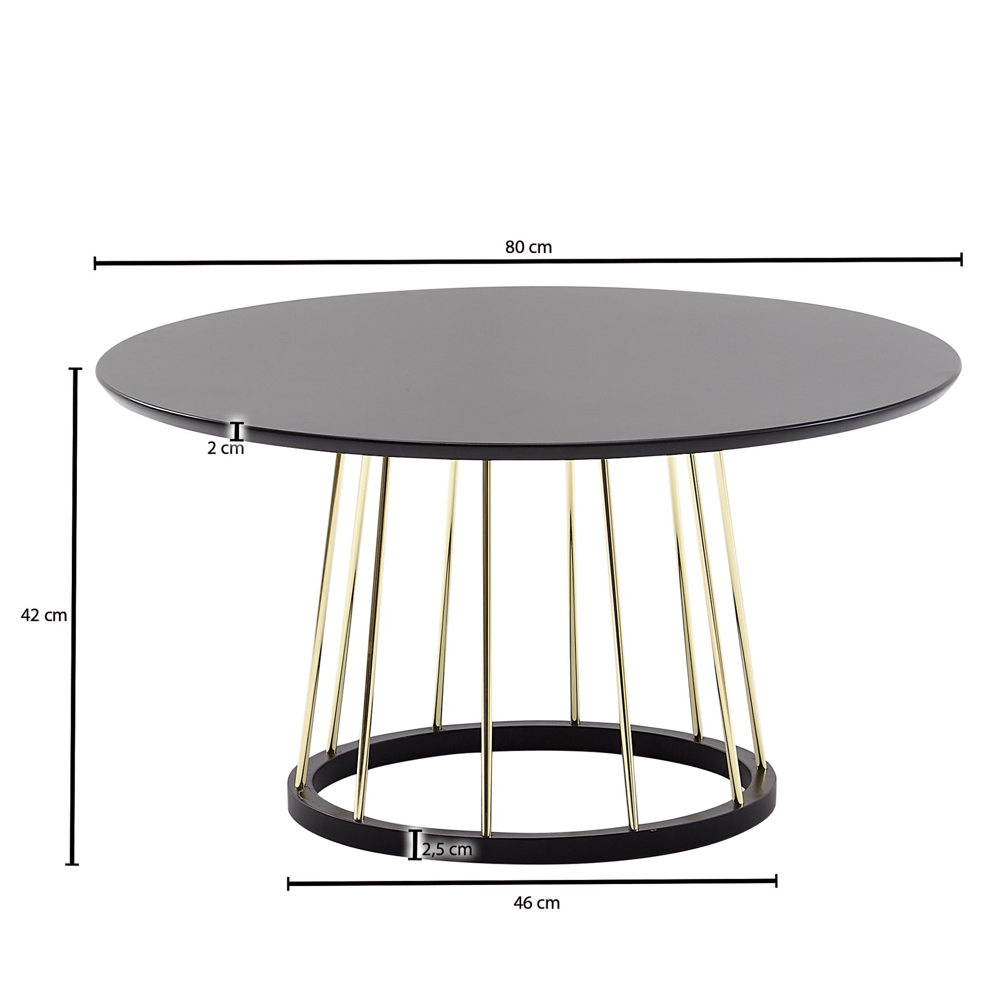 Couchtisch FineBuy Sofatisch Rund 80 cm Schwarz Metall Wohnzimmertisch Tisch – Ansicht 3