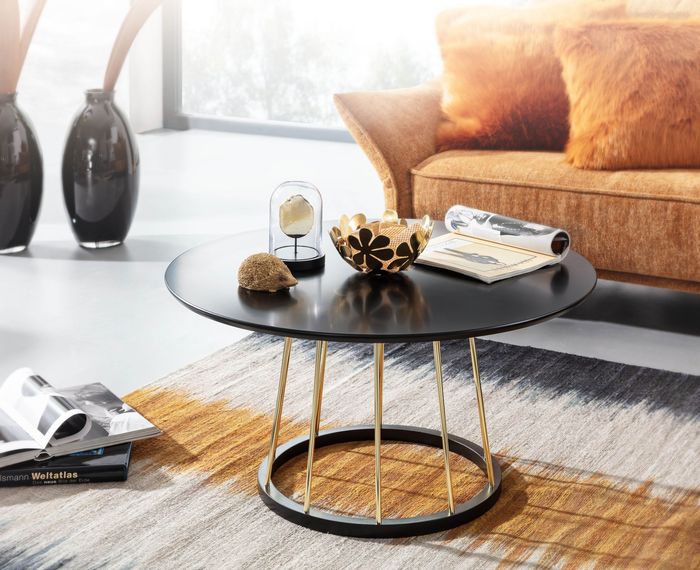 FineBuy Couchtisch Rund 80x80x42 cm Schwarz Gold Sofatisch Metall Modern, Runder Wohnzimmertisch Salontisch, Tisch Wohnzimmer Groß, Kaffeetisch Loungetisch 4251757706448