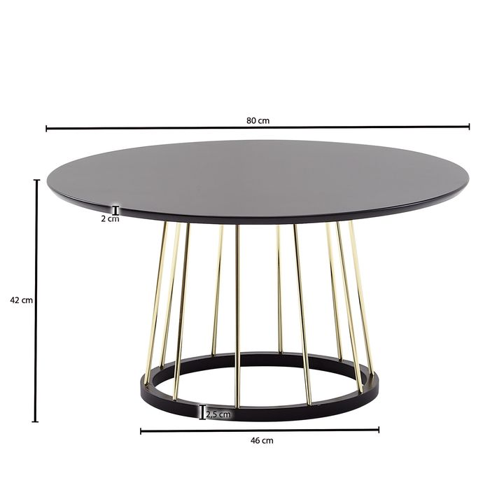 Couchtisch FineBuy Sofatisch Rund 80 cm Schwarz Metall Wohnzimmertisch Tisch – Maßzeichnung