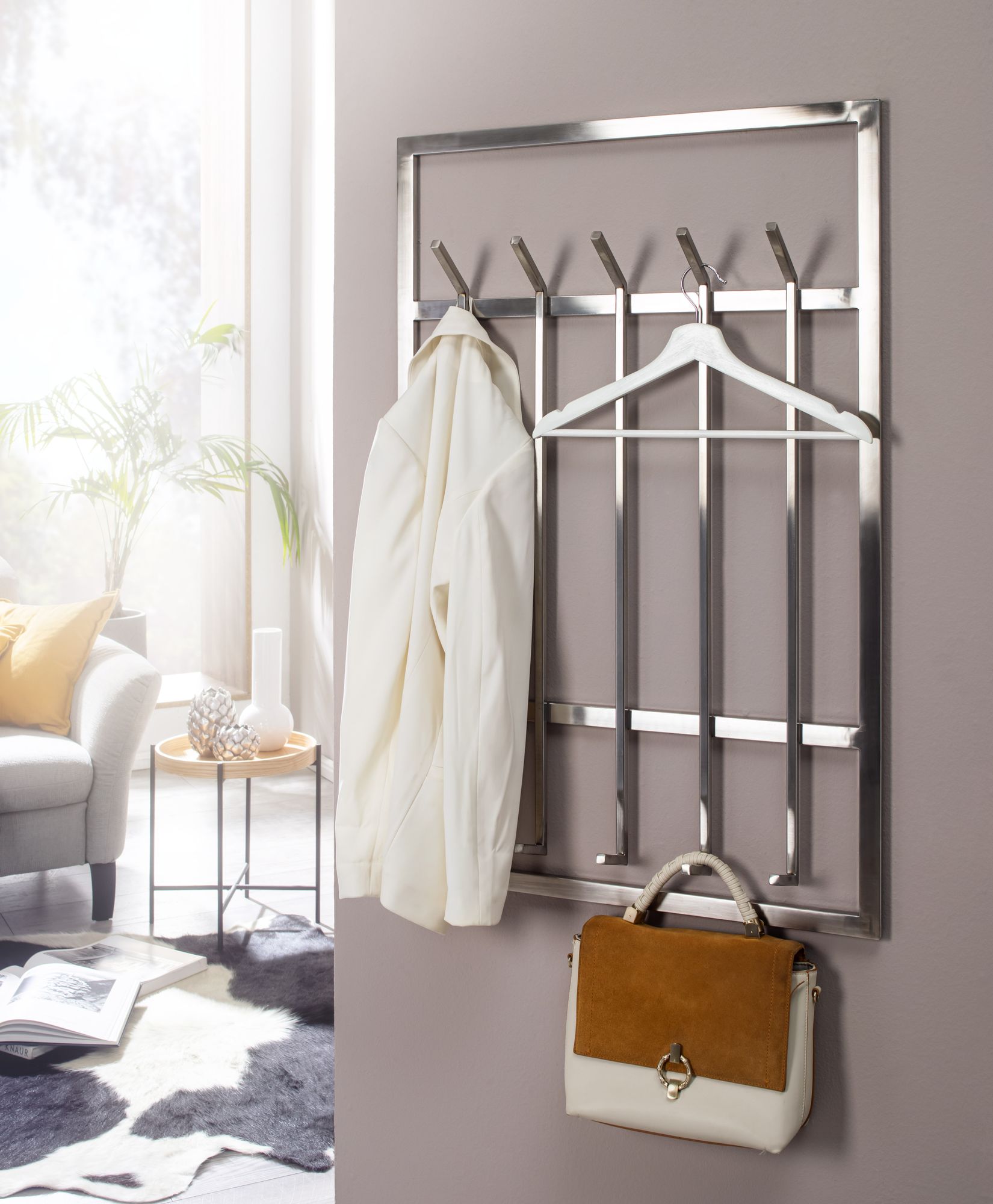 Wandgarderobe FineBuy Garderobe Metall 100 cm Silber Flur Hakenleiste Paneel – Ansicht 2