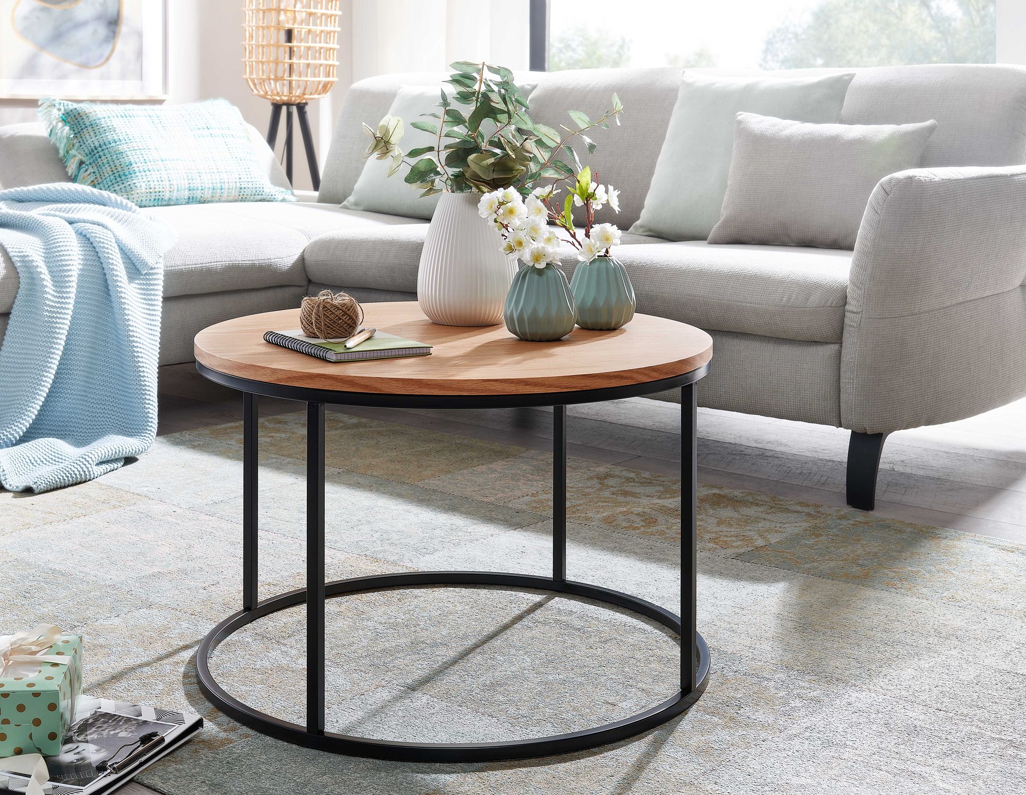Couchtisch rund 70cm Skandinavisches Eiche Design Wohnzimmertisch Beistelltisch – Ansicht 2