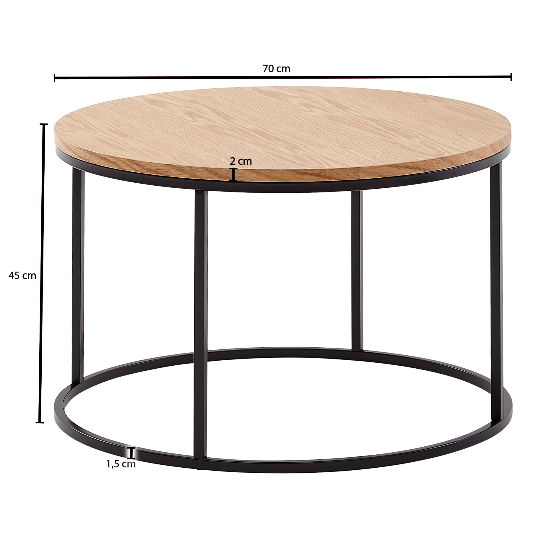 Couchtisch rund 70cm Skandinavisches Eiche Design Wohnzimmertisch Beistelltisch – Ansicht 3