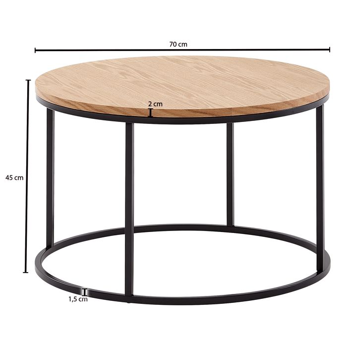Couchtisch rund 70cm Skandinavisches Eiche Design Wohnzimmertisch Beistelltisch – Maßzeichnung