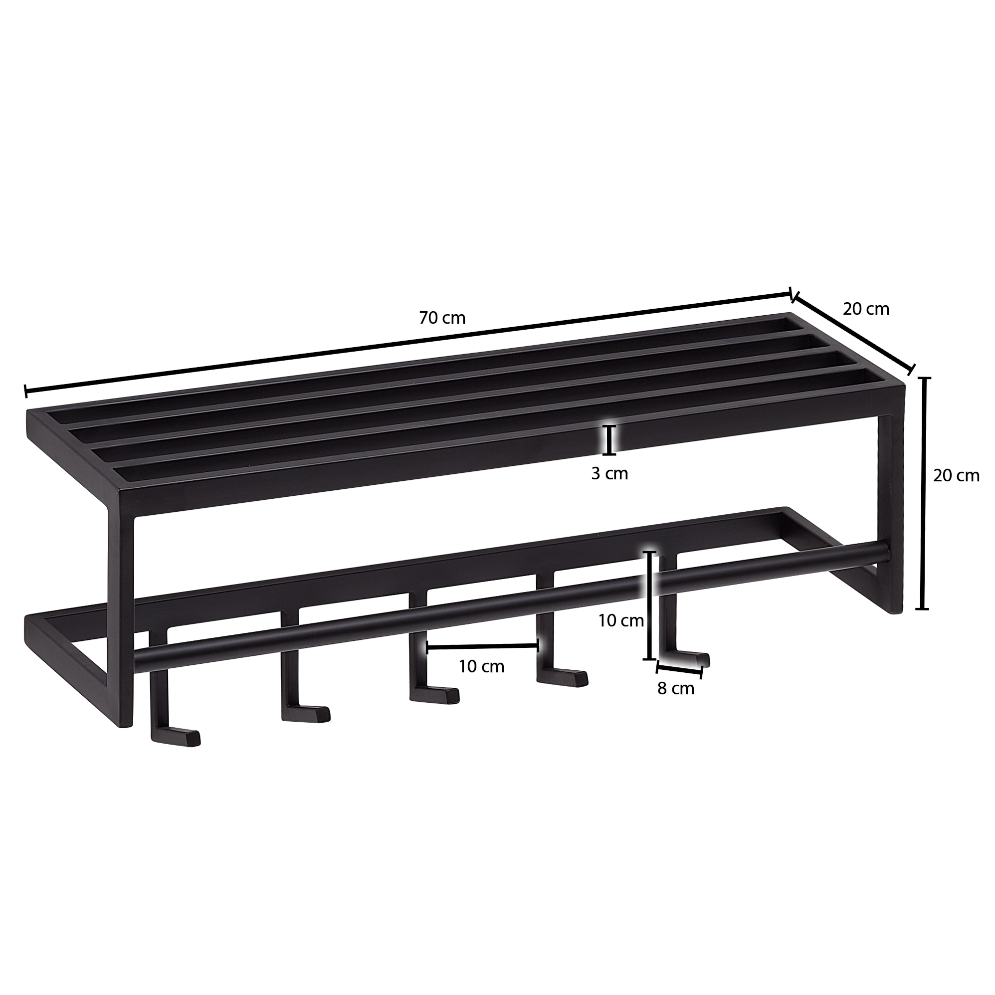 Wandgarderobe FineBuy Garderobe Metall 70 cm Schwarz Flur Hakenleiste mit Ablage – Ansicht 3