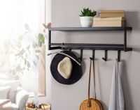 Wandgarderobe FineBuy Garderobe Metall 70 cm Schwarz Flur Hakenleiste mit Ablage – Ansicht 2