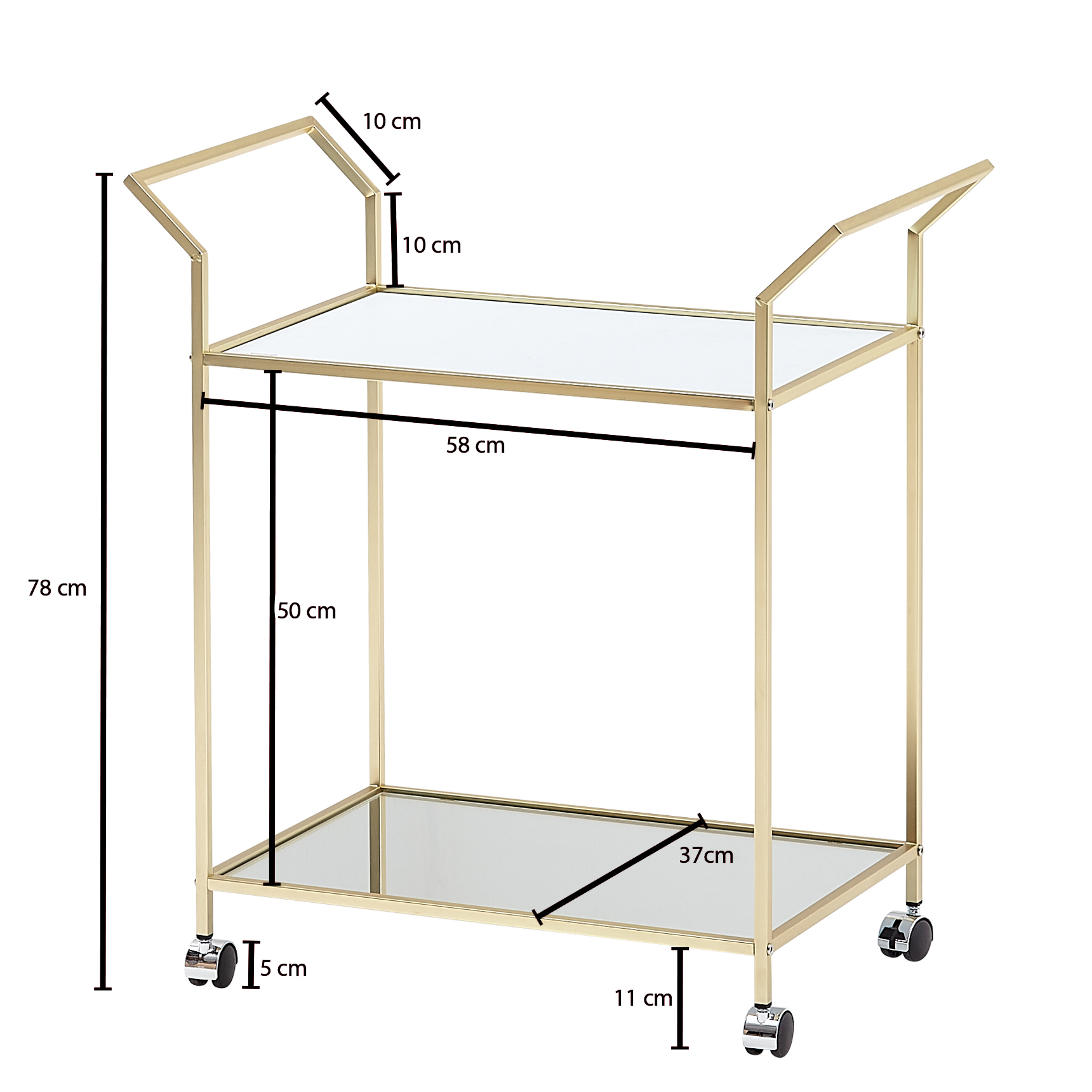 Servierwagen FineBuy Teewagen Gold Beistelltisch Rollen Speisewagen Glas Metall – Ansicht 3