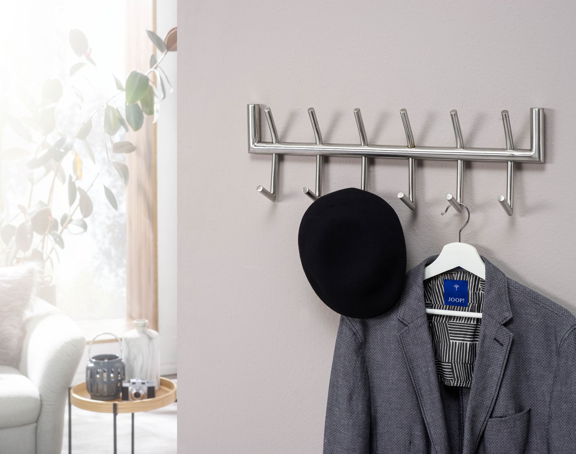 Wandgarderobe FineBuy Garderobe Metall 60 cm Silber Flur Hakenleiste Paneel – Ansicht 2