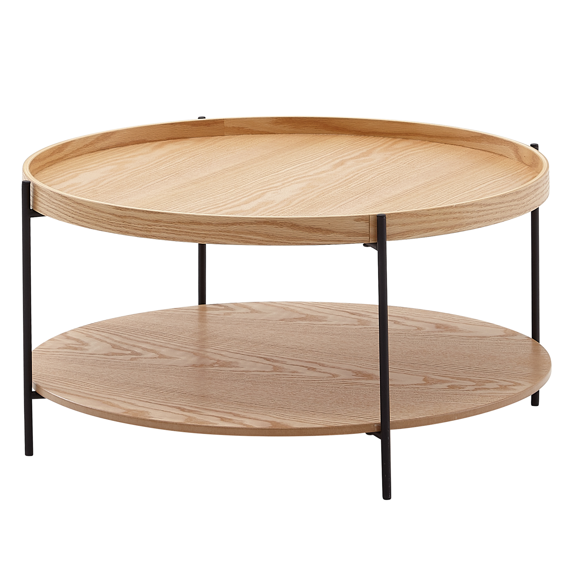 Couchtisch Rund 80cm Skandinavisches Eiche Design Wohnzimmertisch mit Ablage – Ansicht 6