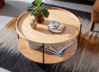 Couchtisch Rund 80cm Skandinavisches Eiche Design Wohnzimmertisch mit Ablage – Ansicht 4