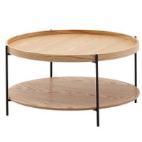 Couchtisch Rund 80cm Skandinavisches Eiche Design Wohnzimmertisch mit Ablage – Ansicht 6
