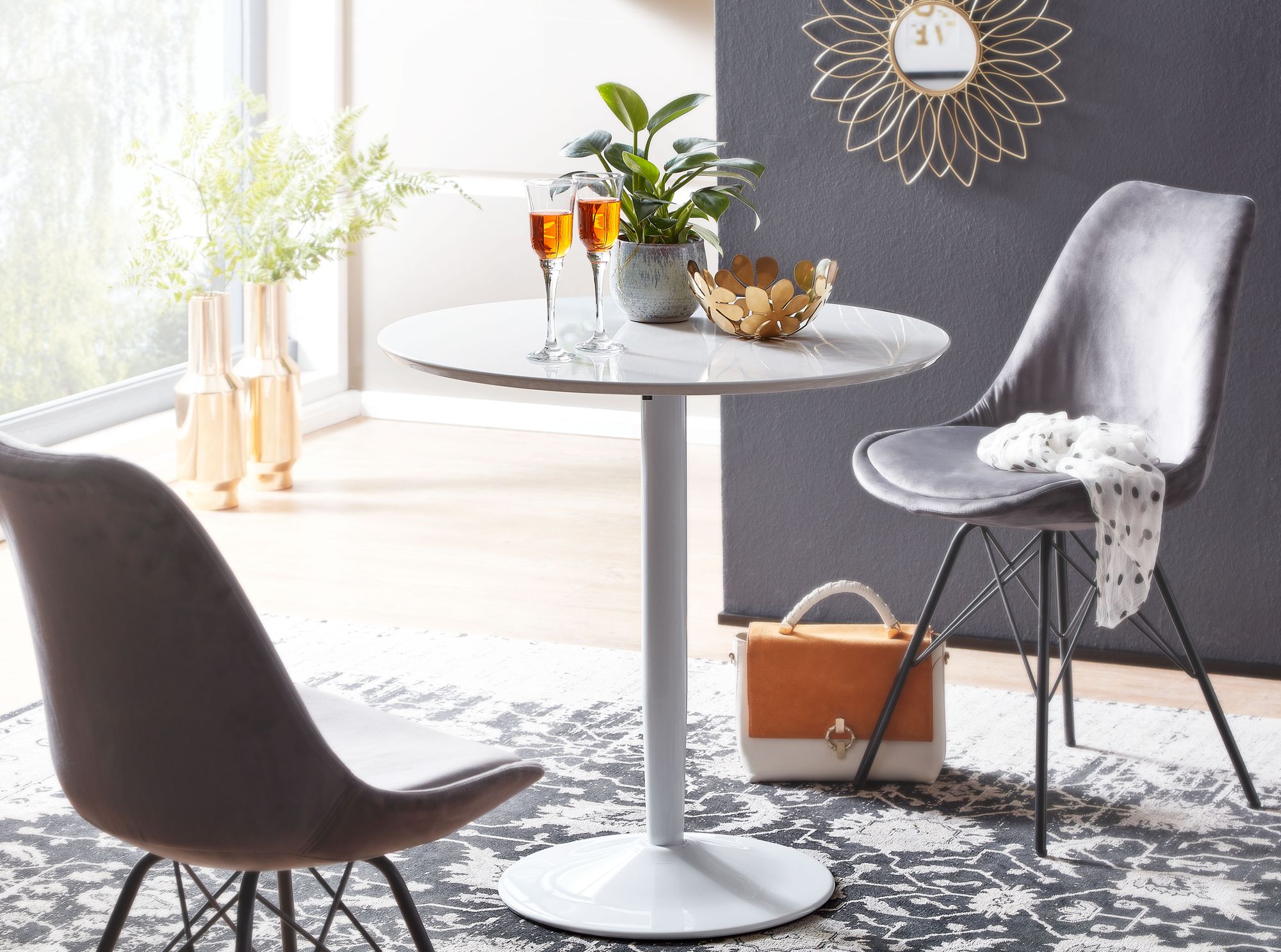 Esstisch FineBuy Esszimmertisch Rund 75x75x74cm Weiß Hochglanz Küchentisch Tisch – Ansicht 2