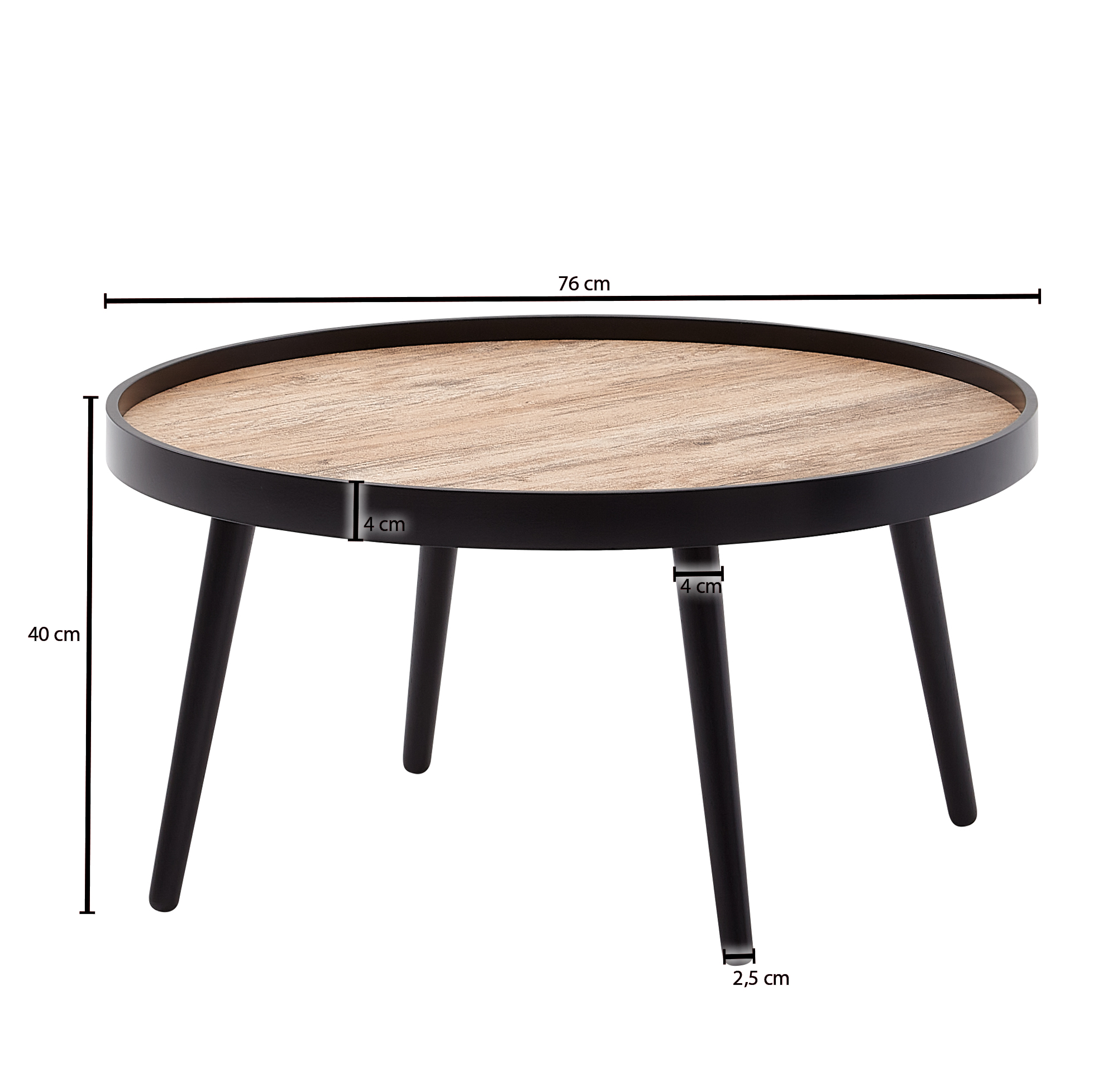 Couchtisch Rund 76cm Skandinavisches Design Eiche Wohnzimmertisch 4 Holz Beine – Ansicht 3