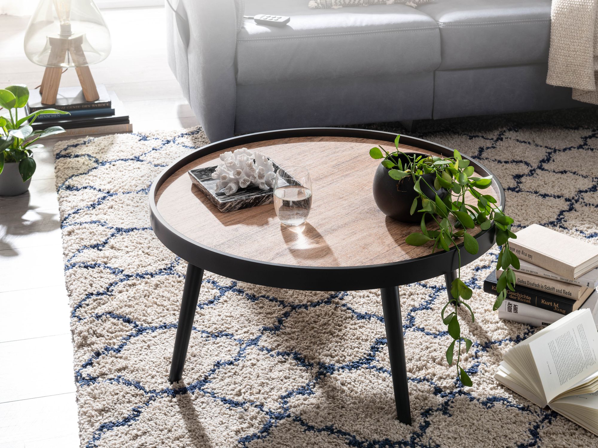 Couchtisch Rund 76cm Skandinavisches Design Eiche Wohnzimmertisch 4 Holz Beine – Ansicht 4