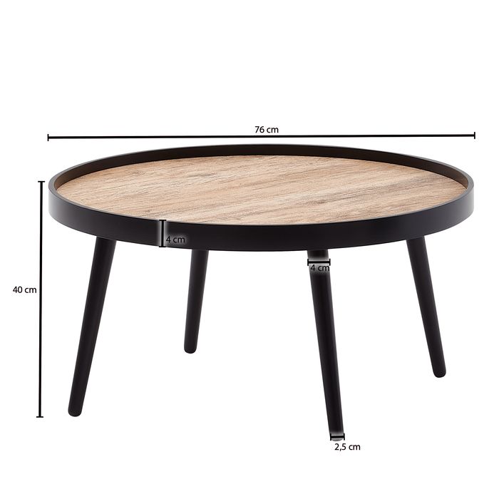 Couchtisch Rund 76cm Skandinavisches Design Eiche Wohnzimmertisch 4 Holz Beine – Maßzeichnung