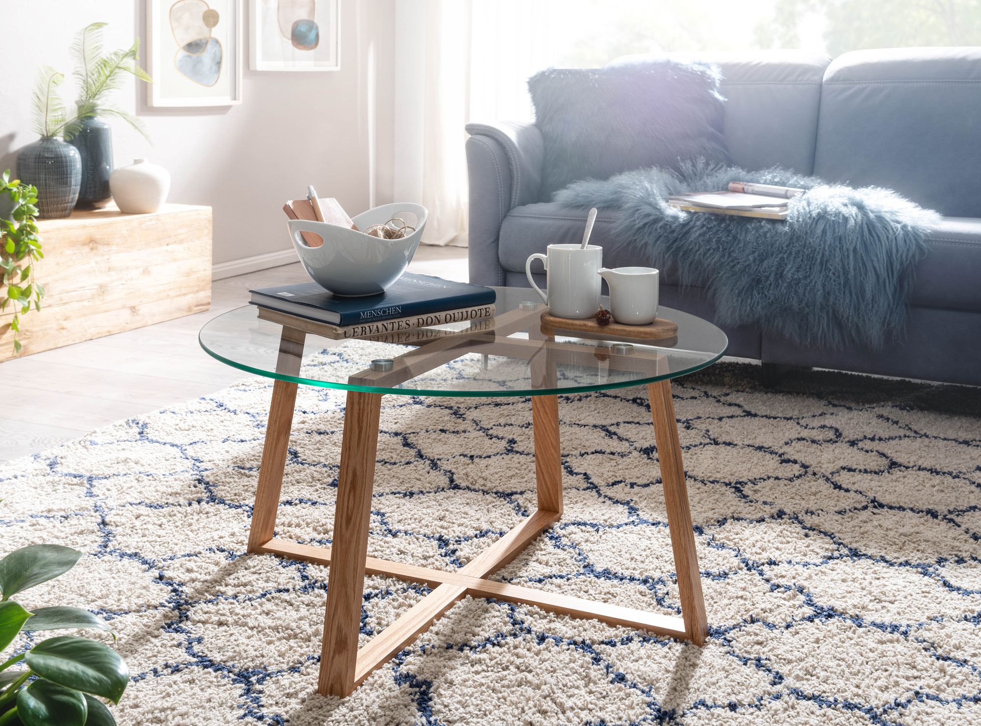 Couchtisch FineBuy Wohnzimmertisch Holz Glas Sofatisch Tisch Wohnzimmer Rund – Ansicht 2