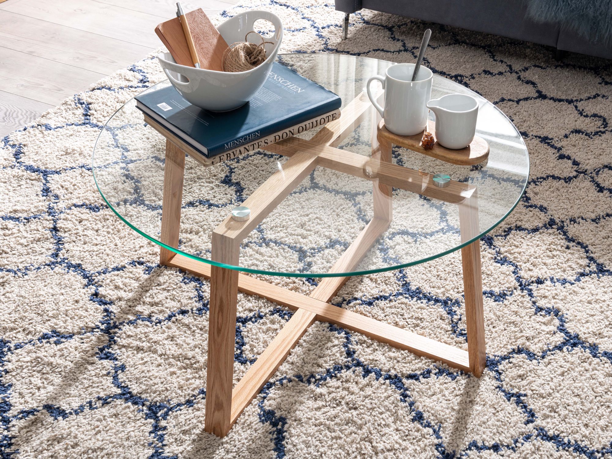 Couchtisch FineBuy Wohnzimmertisch Holz Glas Sofatisch Tisch Wohnzimmer Rund – Ansicht 4