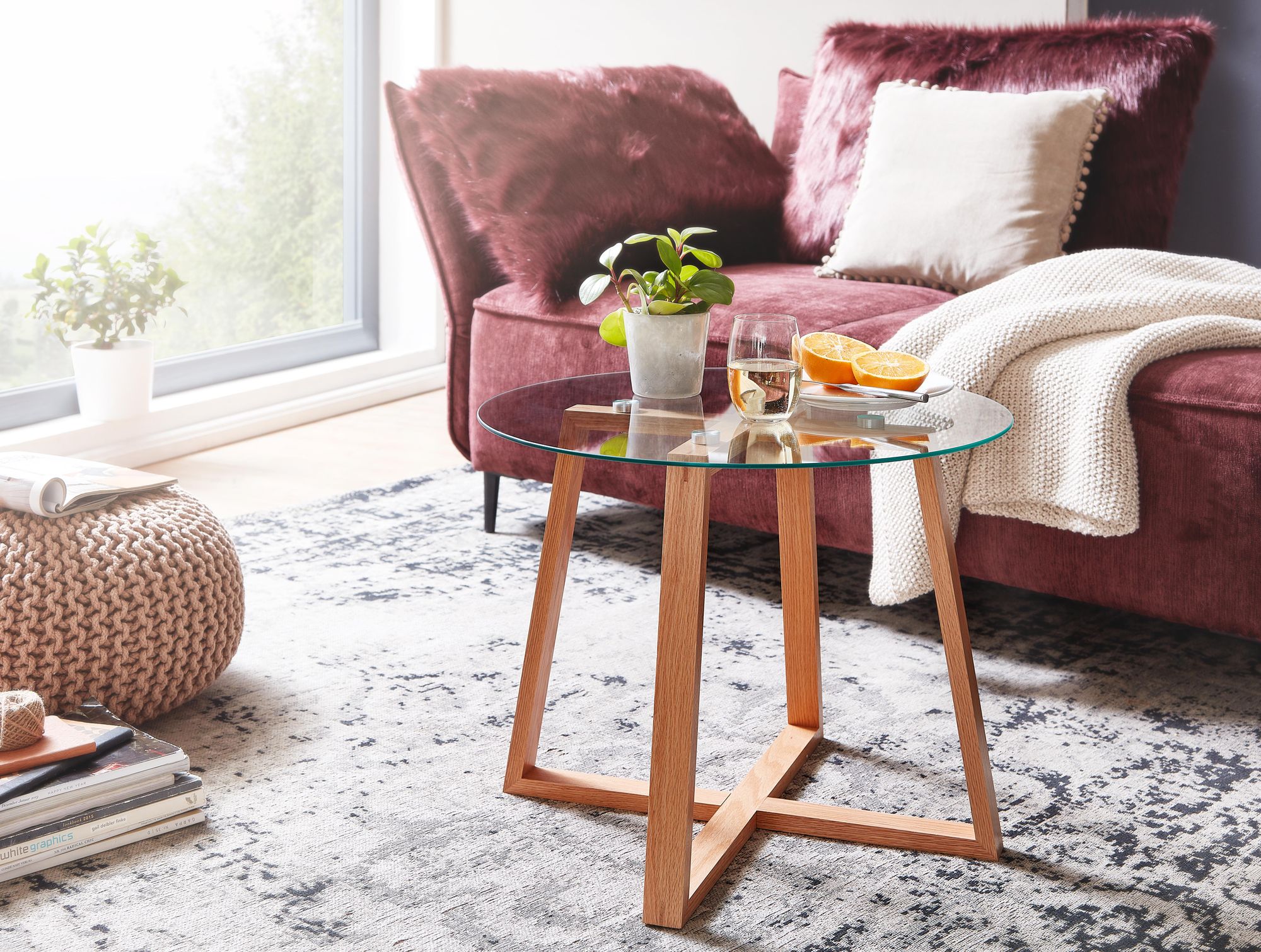 Couchtisch FineBuy Wohnzimmertisch Holz Glas Sofatisch Tisch Wohnzimmer Rund – Ansicht 2