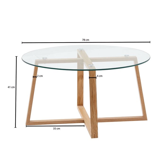 Couchtisch FineBuy Wohnzimmertisch Holz Glas Sofatisch Tisch Wohnzimmer Rund – Maßzeichnung