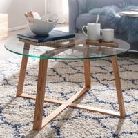 Couchtisch FineBuy Wohnzimmertisch Holz Glas Sofatisch Tisch Wohnzimmer Rund – Ansicht 1