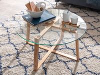 Couchtisch FineBuy Wohnzimmertisch Holz Glas Sofatisch Tisch Wohnzimmer Rund – Ansicht 4