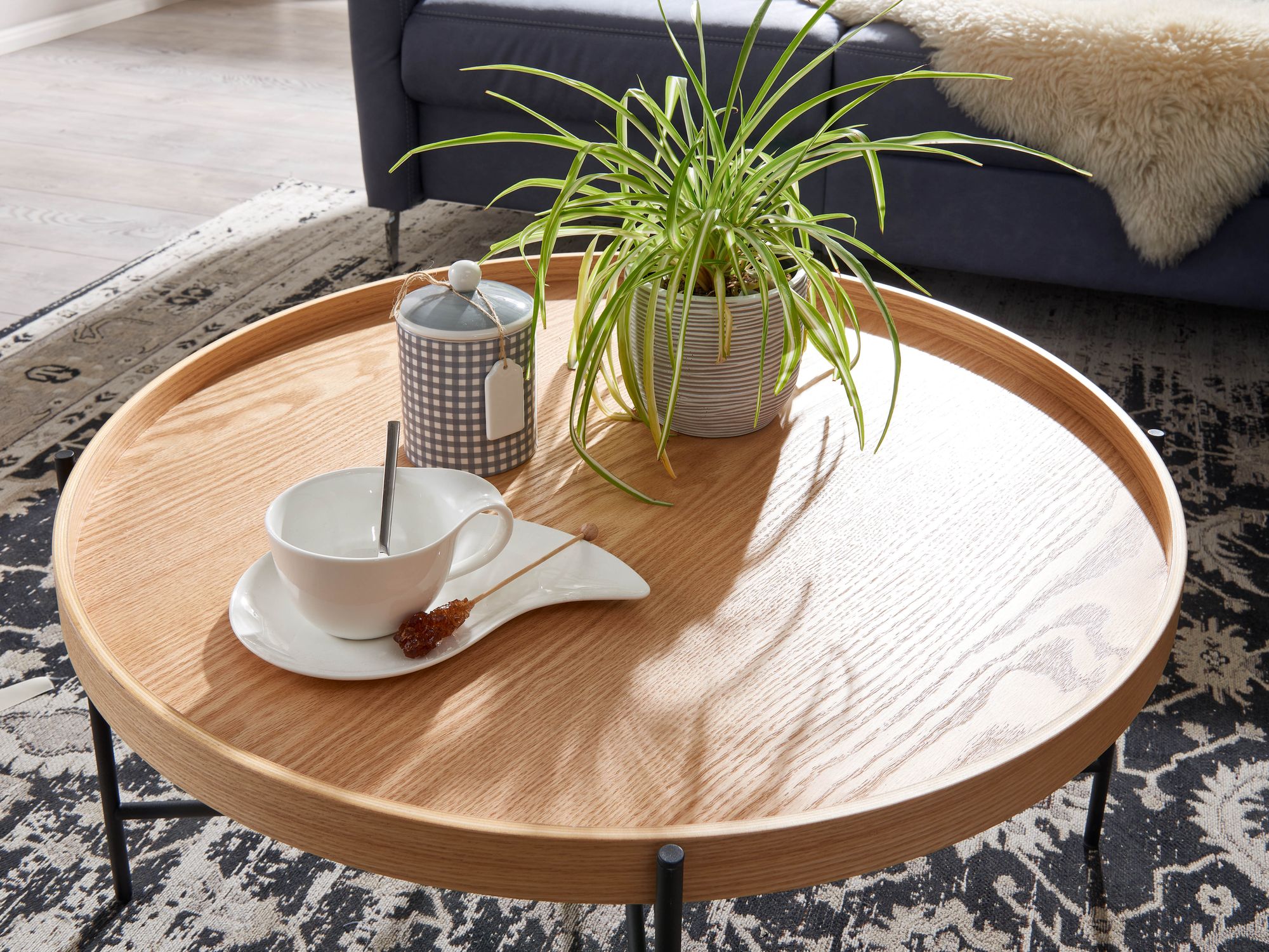 Couchtisch Rund 80cm Skandinavisches Eiche Design Wohnzimmertisch Kreuzgestell – Ansicht 4