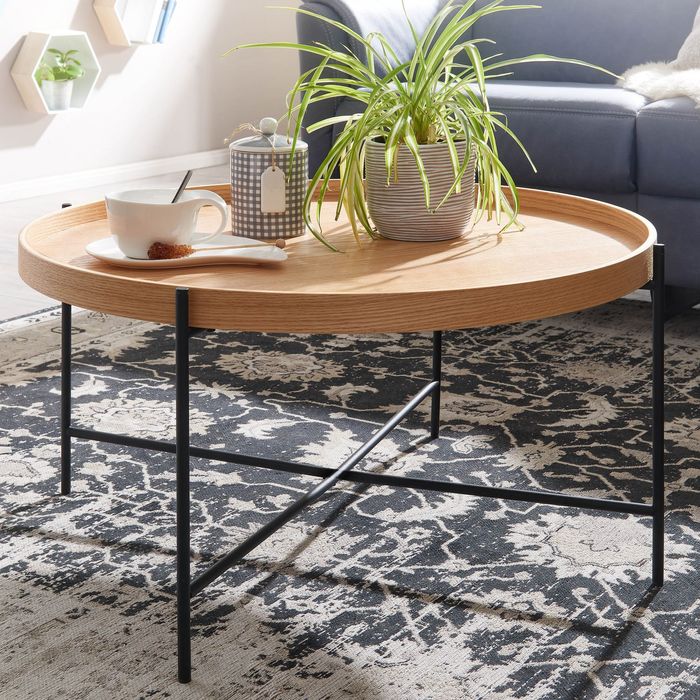Couchtisch Rund 80cm Skandinavisches Eiche Design Wohnzimmertisch Kreuzgestell