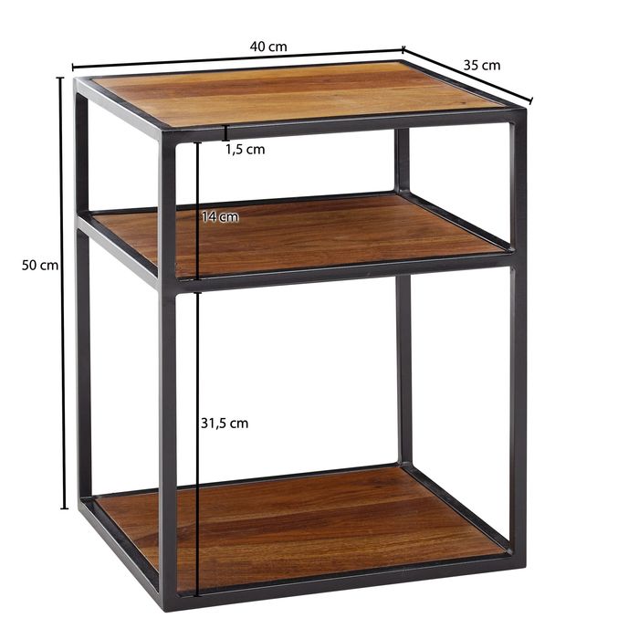 Nachttisch FineBuy Beistelltisch Boxspringbett Holz Massiv 40x50x35 cm Tisch – Maßzeichnung