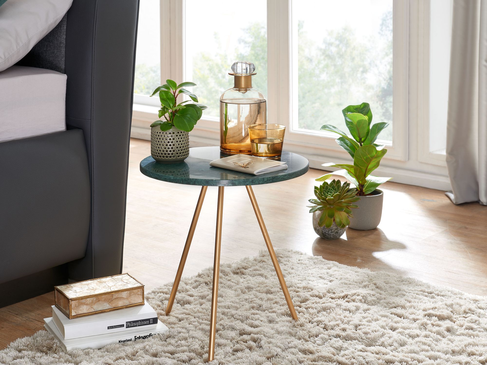 Beistelltisch FineBuy Sofatisch Echter Marmor Ø 38 cm Tisch Wohnzimmertisch Rund – Ansicht 2