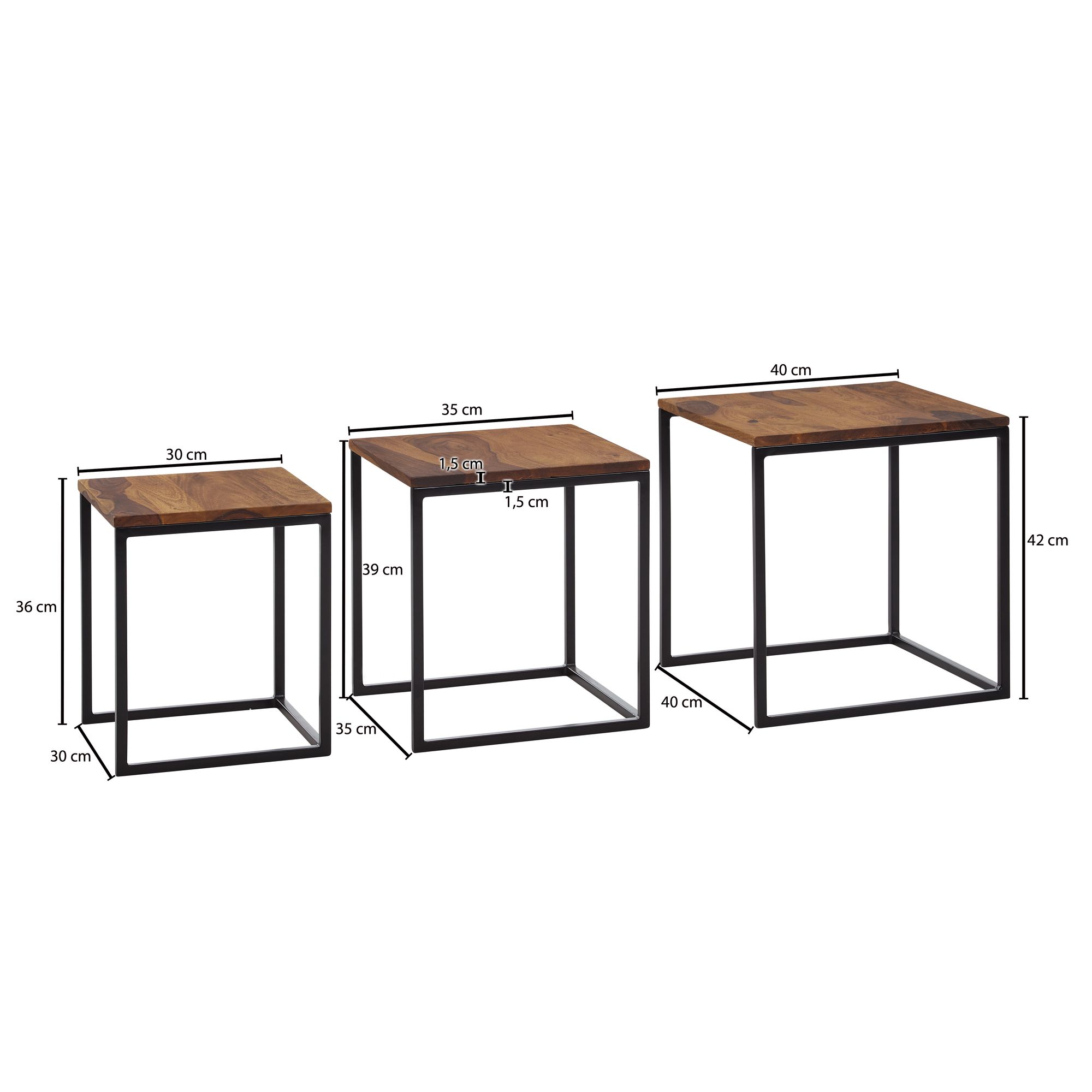 Satztisch FineBuy Beistelltisch 3er Set Holz Massiv Metall Couchtisch Tisch – Ansicht 3