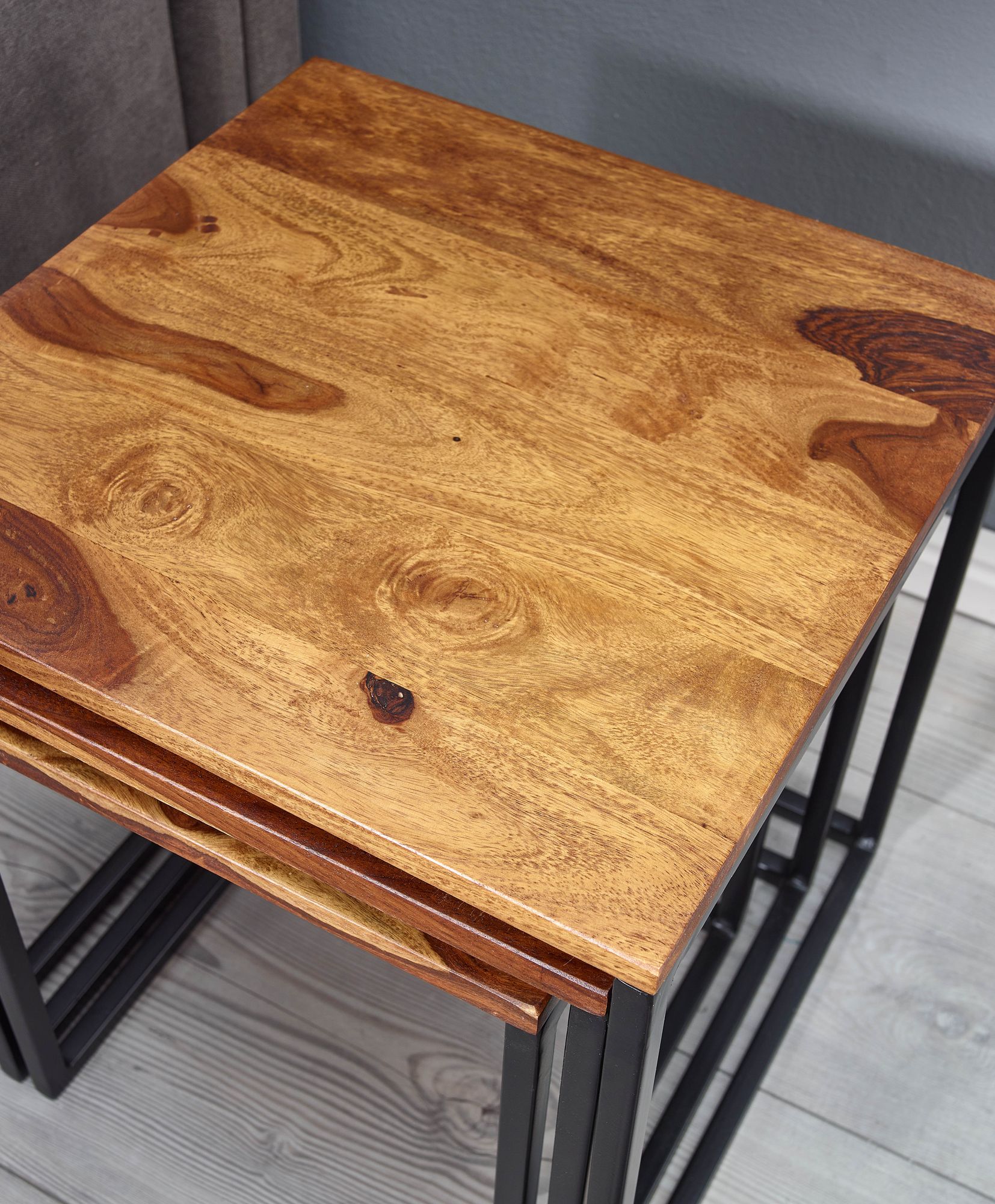 Satztisch FineBuy Beistelltisch 3er Set Holz Massiv Metall Couchtisch Tisch – Ansicht 5
