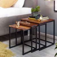 Satztisch FineBuy Beistelltisch 3er Set Holz Massiv Metall Couchtisch Tisch – Ansicht 1