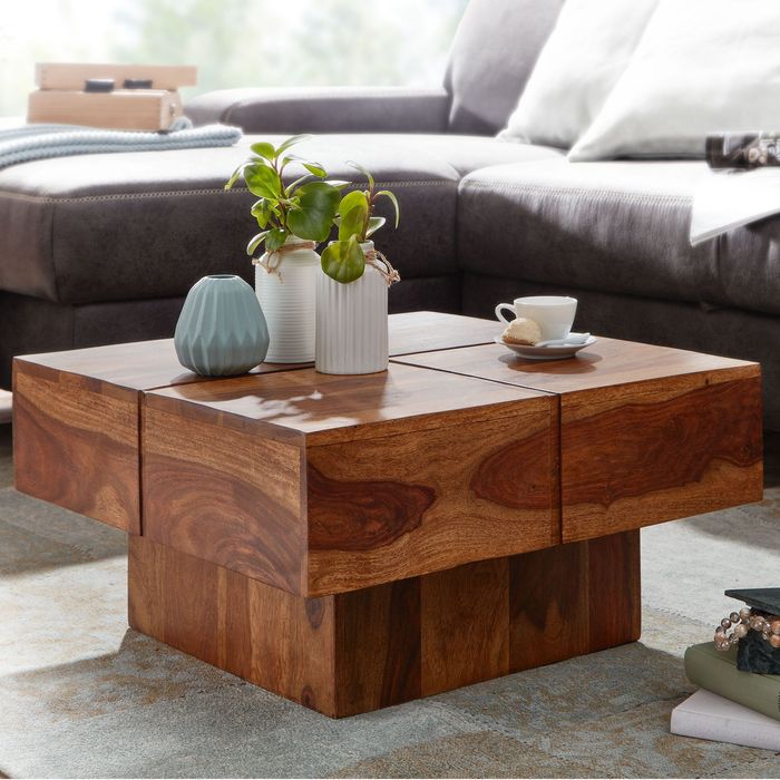 FineBuy Couchtisch 57,5x57,5x30 cm Sheesham Massivholz Sofatisch Quadratisch, Design Wohnzimmertisch Kaffeetisch Massiv, Kleiner Tisch Wohnzimmer Modern 4251757708039