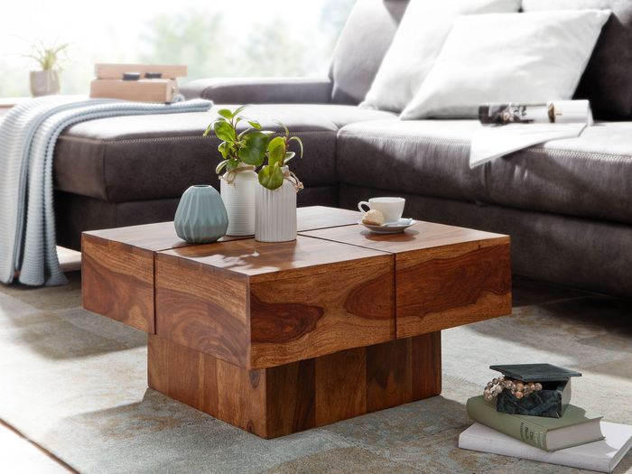FineBuy Couchtisch 57,5x57,5x30 cm Sheesham Massivholz Sofatisch Quadratisch, Design Wohnzimmertisch Kaffeetisch Massiv, Kleiner Tisch Wohnzimmer Modern 4251757708039