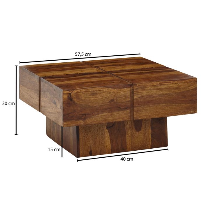 Couchtisch FineBuy Sofatisch Massivholz 57,5x57,5x30 cm Wohnzimmertisch Tisch – Maßzeichnung