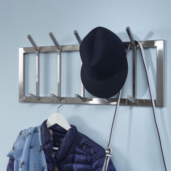 FineBuy Wandgarderobe Metall Silber 65x30x10 cm Design Flurgarderobe Stahl, Hakenleiste Wandpaneel, Garderobe Wand, Garderobenleiste Flur 4251757708107