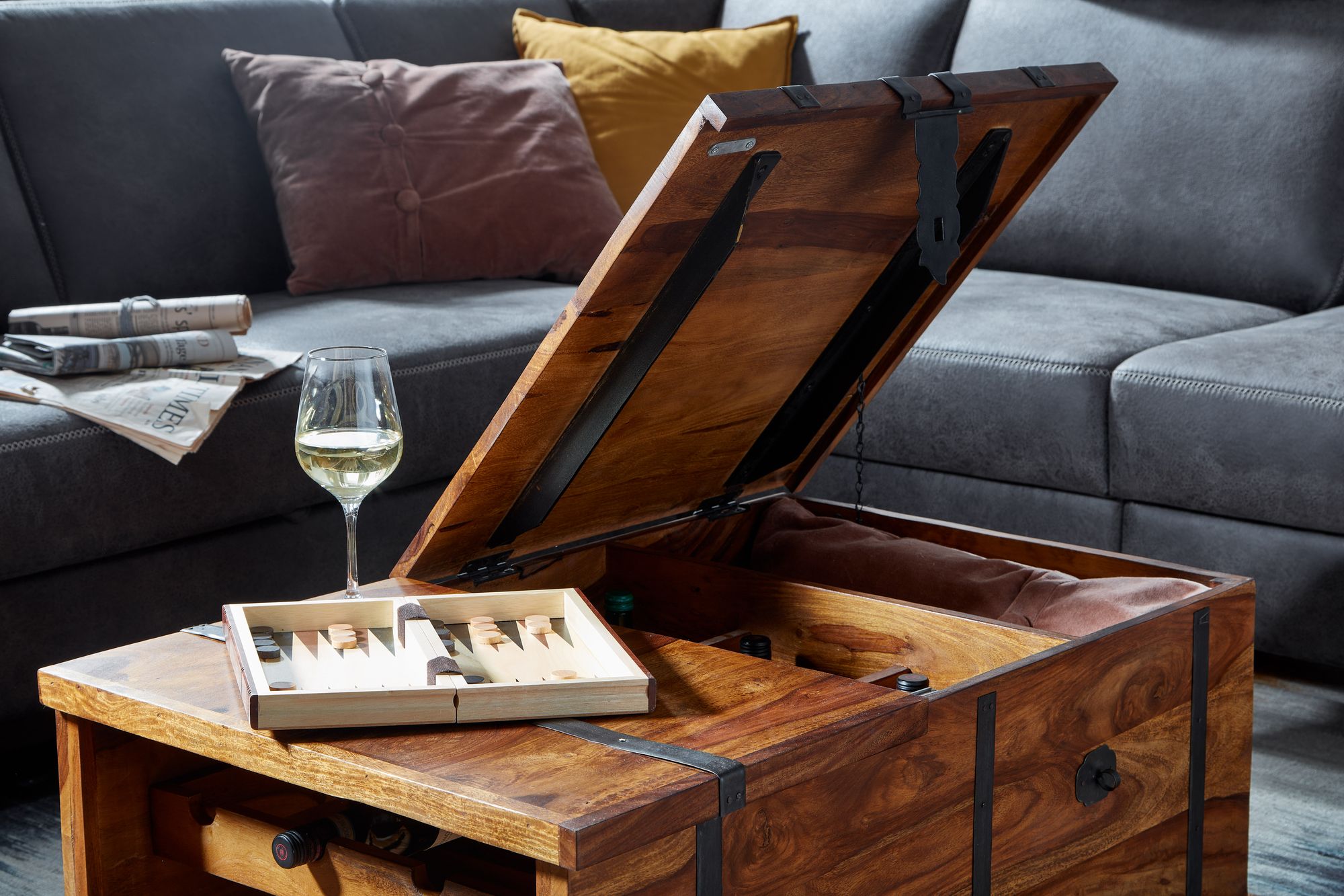 FineBuy Couchtisch Sheesham Massivholz Truhe mit Stauraum Wohnzimmertisch – Ansicht 4