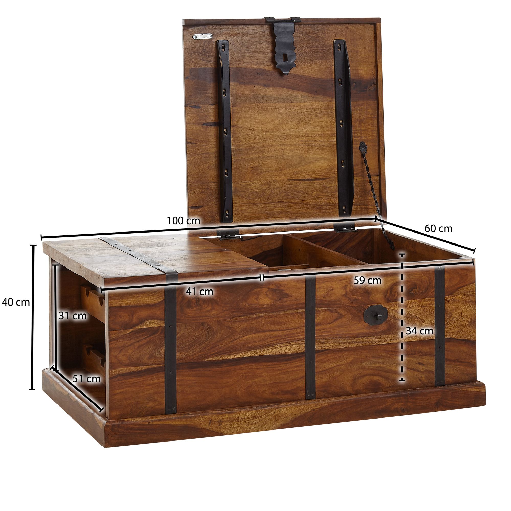 FineBuy Couchtisch Sheesham Massivholz Truhe mit Stauraum Wohnzimmertisch – Ansicht 3