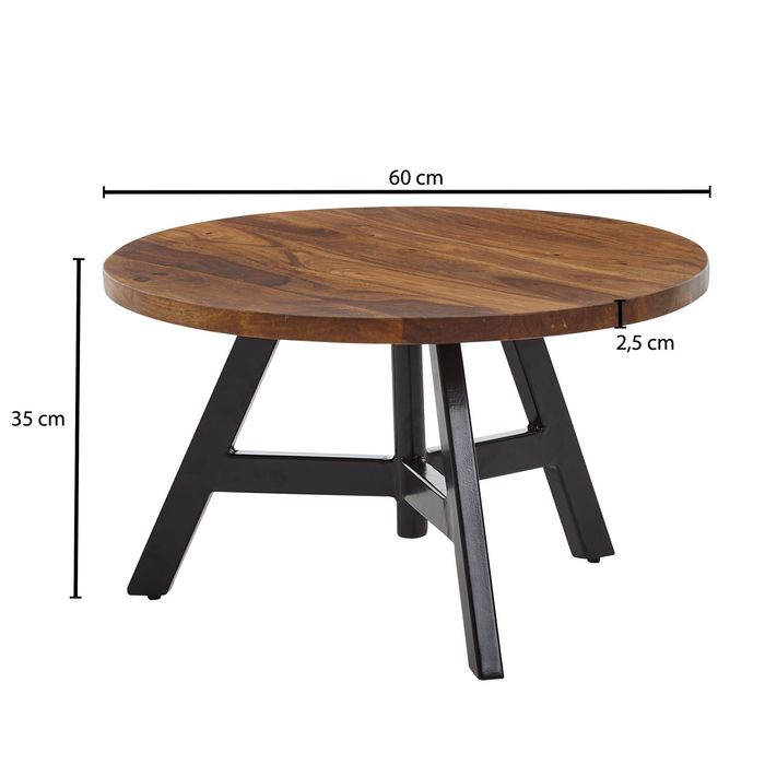 Couchtisch FineBuy Sofatisch Massivholz 60x60x35 cm Wohnzimmertisch Tisch Rund – Maßzeichnung
