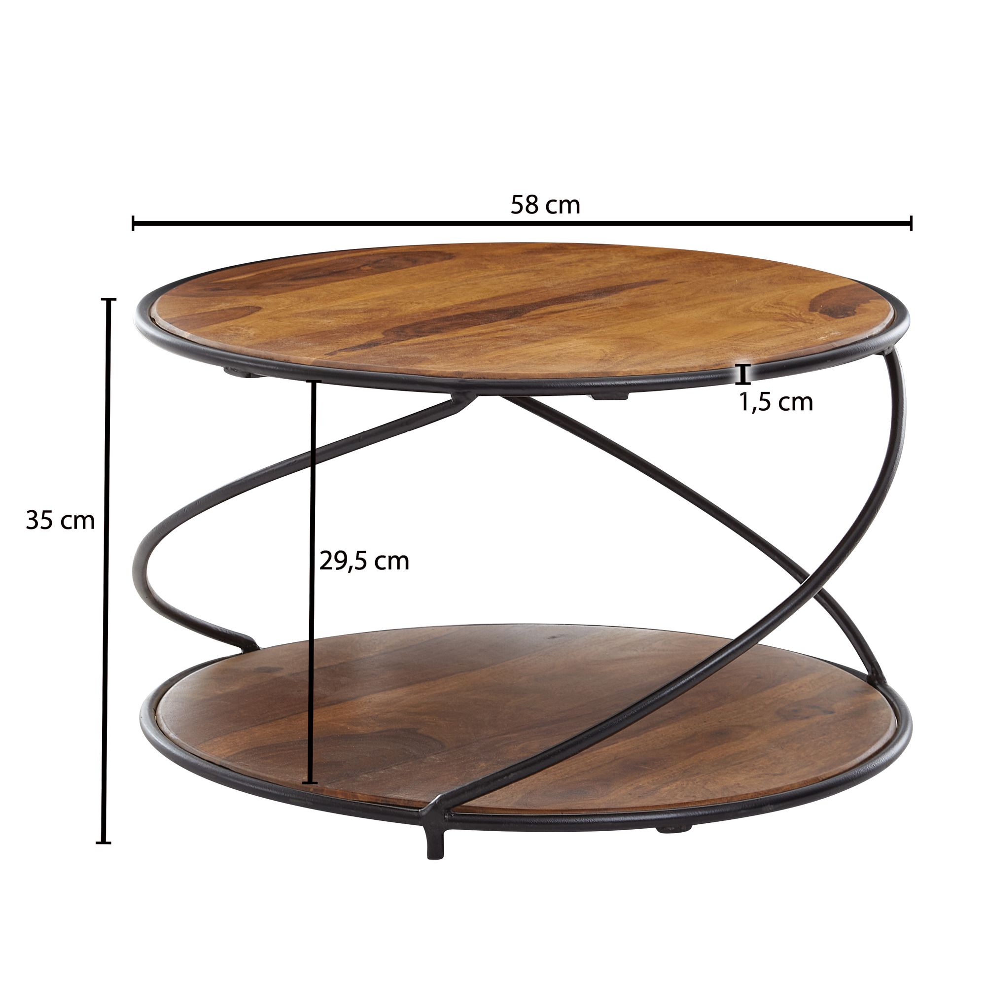 FineBuy Couchtisch Sheesham Massivholz rund Ø 58 cm Wohnzimmertisch Holz Metall – Ansicht 3
