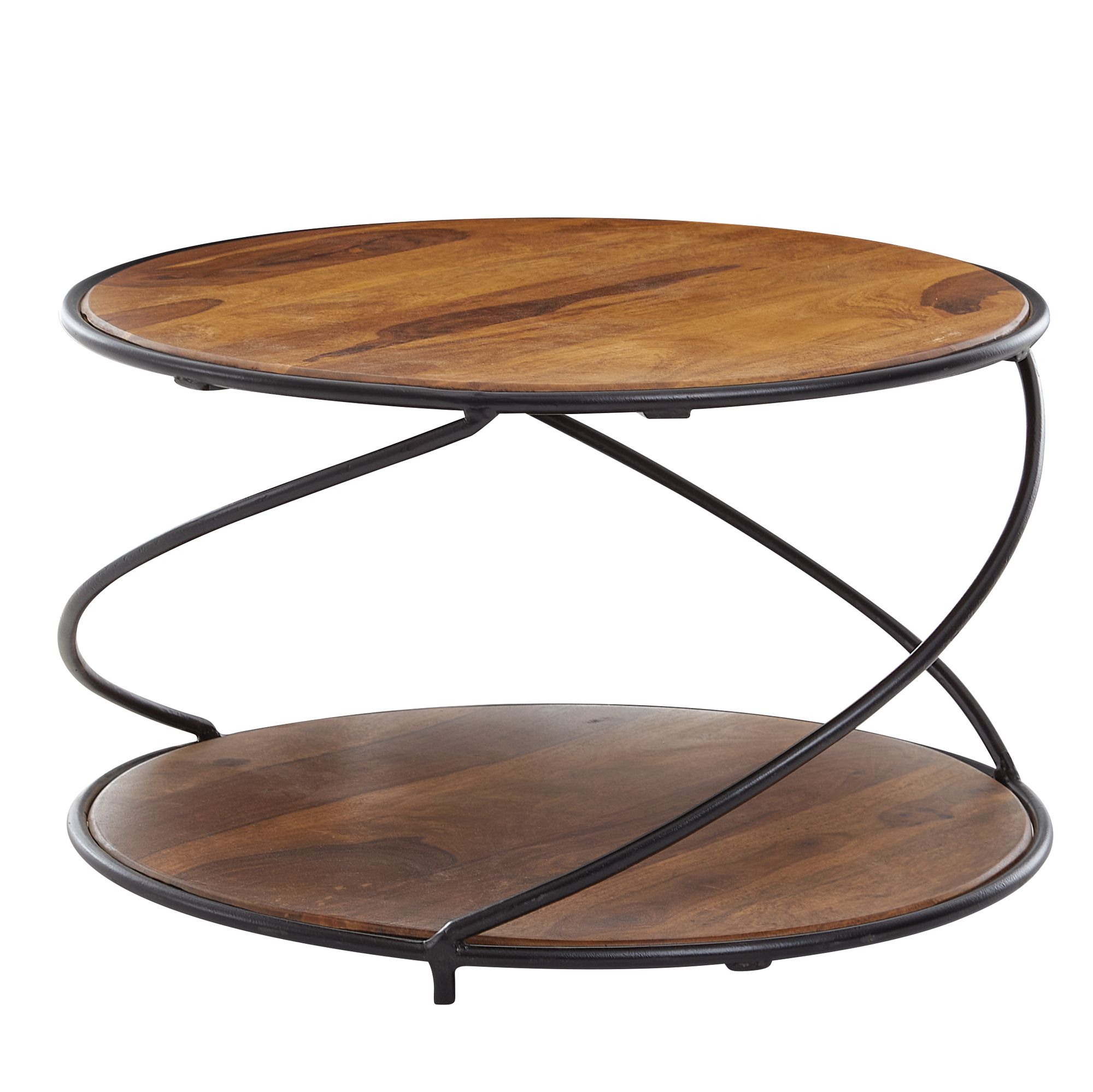 FineBuy Couchtisch Sheesham Massivholz rund Ø 58 cm Wohnzimmertisch Holz Metall – Ansicht 6