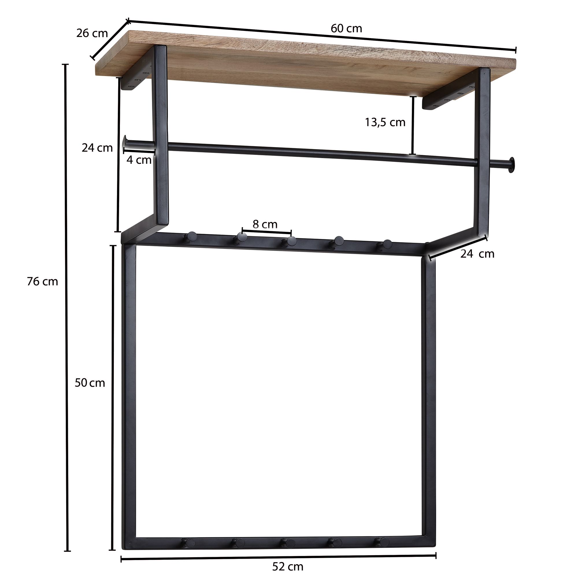 Wandgarderobe FineBuy Hakenleiste Holz Metall 60 cm Garderobe mit Ablage Flur – Ansicht 3