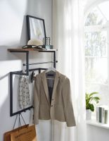 Wandgarderobe FineBuy Hakenleiste Holz Metall 60 cm Garderobe mit Ablage Flur – Ansicht 2