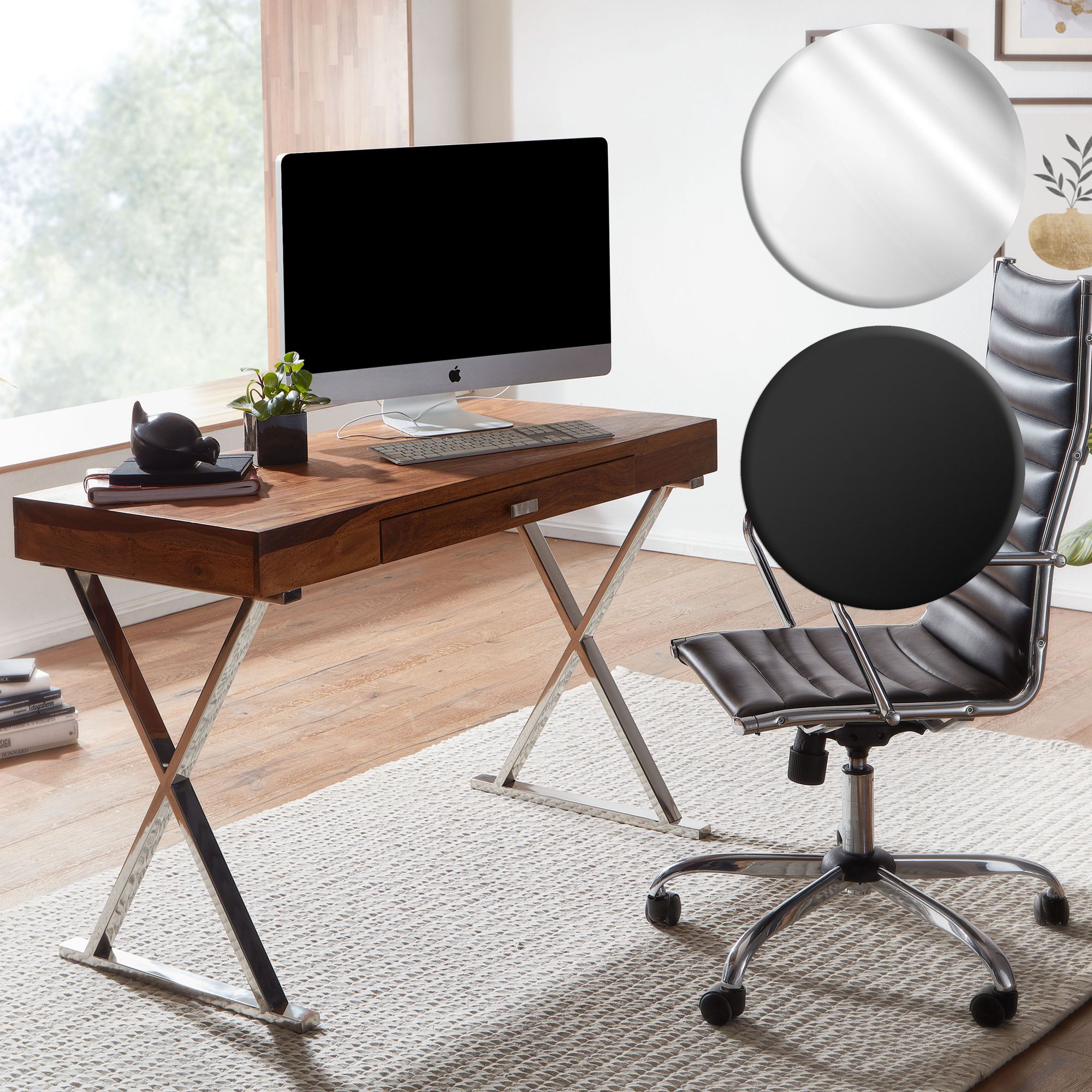 FineBuy Schreibtisch 120x55x78 cm Sheesham Massivholz / Metall, Design Bürotisch mit Schublade, HomeOffice Laptoptisch Computertisch mit Stauraum | Farbe: Schwarz FineBuy Schreibtisch 120x55x78 cm Sheesham Massivholz / Metall, Design Bürotisch mit Schublade, HomeOffice Laptoptisch Computertisch mit Stauraum | Farbe: Schwarz