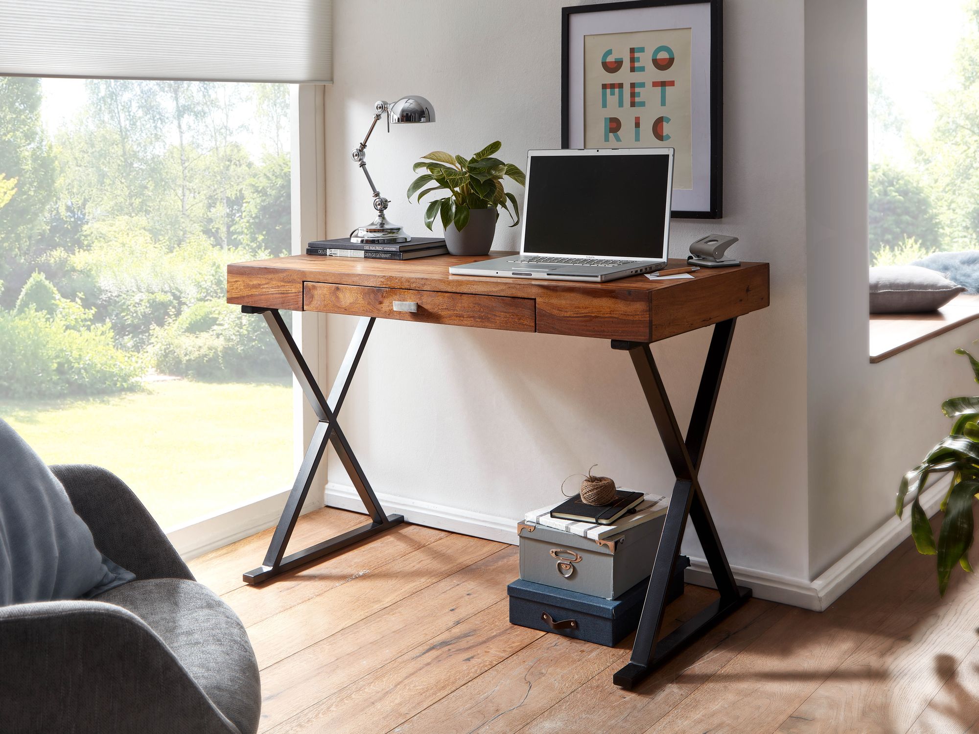 FineBuy Schreibtisch 120x55x78 cm Sheesham Massivholz / Metall, Design Bürotisch mit Schublade, HomeOffice Laptoptisch Computertisch mit Stauraum | Farbe: Schwarz FineBuy Schreibtisch 120x55x78 cm Sheesham Massivholz / Metall, Design Bürotisch mit Schublade, HomeOffice Laptoptisch Computertisch mit Stauraum | Farbe: Schwarz