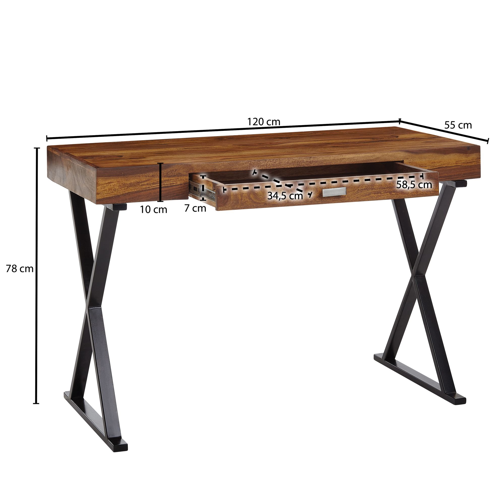 FineBuy Schreibtisch 120x55x78 cm Sheesham Massivholz / Metall, Design Bürotisch mit Schublade, HomeOffice Laptoptisch Computertisch mit Stauraum | Farbe: Schwarz FineBuy Schreibtisch 120x55x78 cm Sheesham Massivholz / Metall, Design Bürotisch mit Schublade, HomeOffice Laptoptisch Computertisch mit Stauraum | Farbe: Schwarz