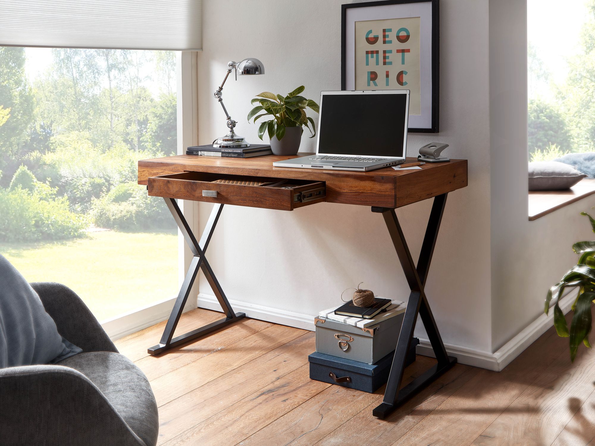 FineBuy Schreibtisch 120x55x78 cm Sheesham Massivholz / Metall, Design Bürotisch mit Schublade, HomeOffice Laptoptisch Computertisch mit Stauraum | Farbe: Schwarz FineBuy Schreibtisch 120x55x78 cm Sheesham Massivholz / Metall, Design Bürotisch mit Schublade, HomeOffice Laptoptisch Computertisch mit Stauraum | Farbe: Schwarz