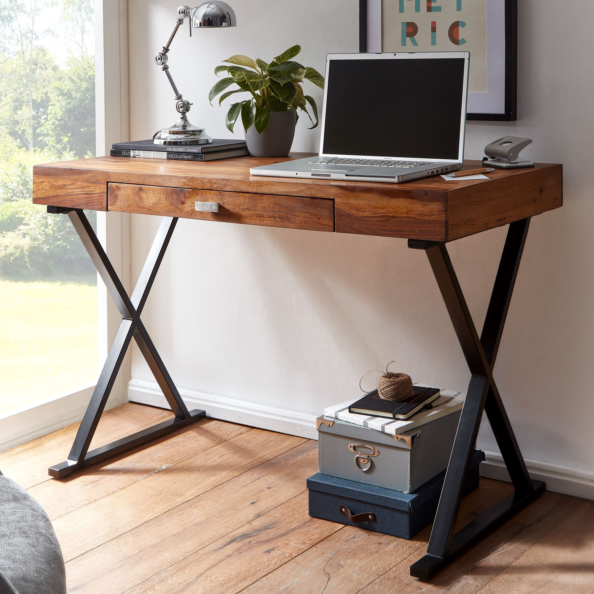 FineBuy Schreibtisch 120x55x78 cm Sheesham Massivholz / Metall, Design Bürotisch mit Schublade, HomeOffice Laptoptisch Computertisch mit Stauraum | Farbe: Schwarz FineBuy Schreibtisch 120x55x78 cm Sheesham Massivholz / Metall, Design Bürotisch mit Schublade, HomeOffice Laptoptisch Computertisch mit Stauraum | Farbe: Schwarz