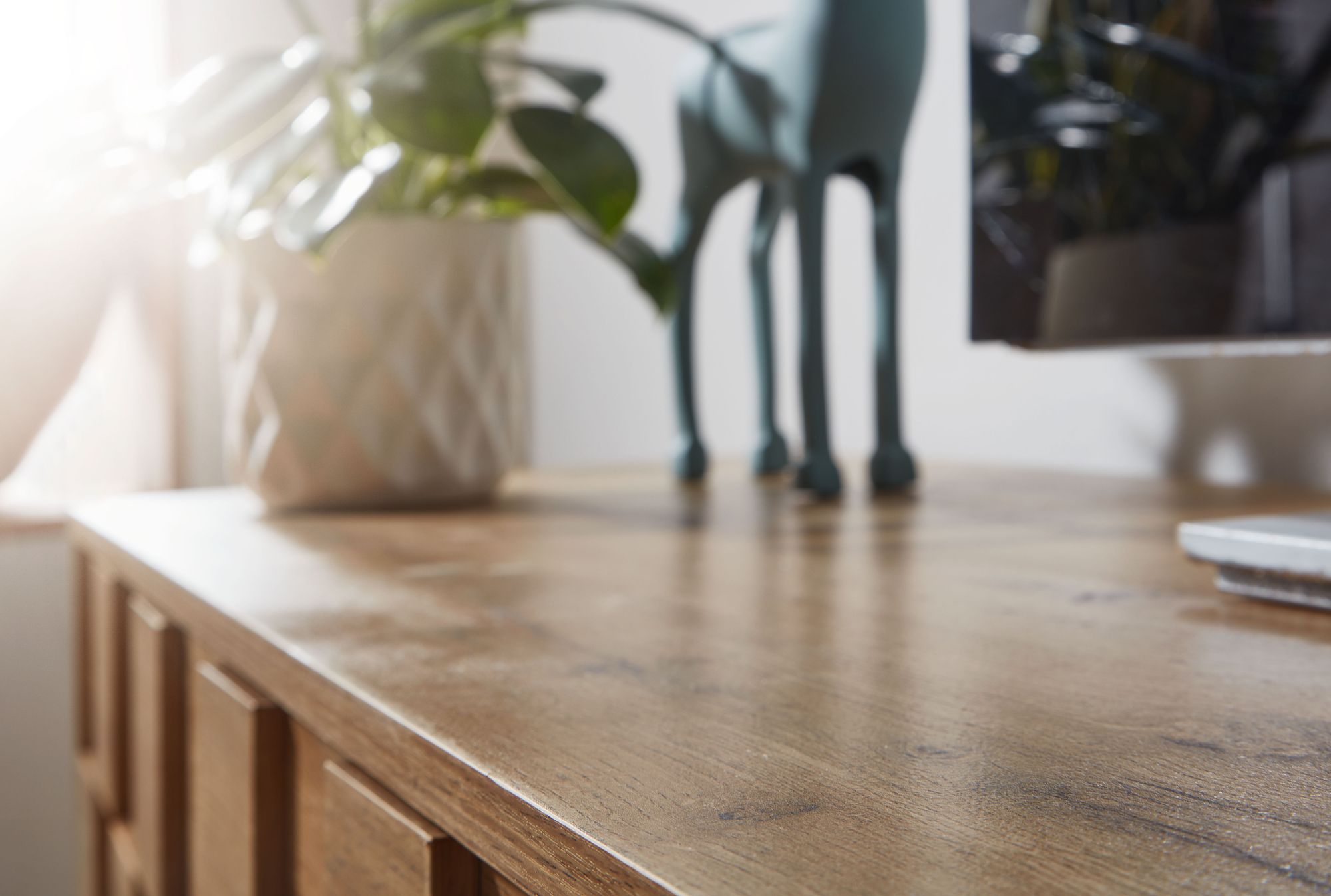TV-Board Kommode 160cm MDF Eiche Dekor Design Front Lowboard mit 2 Türen Fernsehschrank – Ansicht 5
